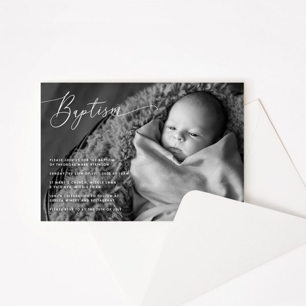 Photo Black and White Baptism Invitation