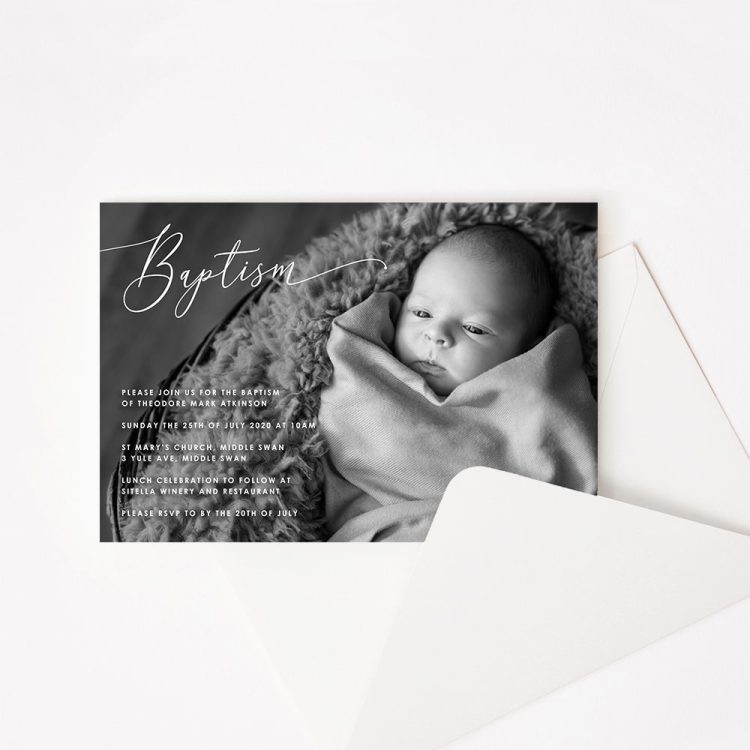 Photo Black & White Baptism Invitation