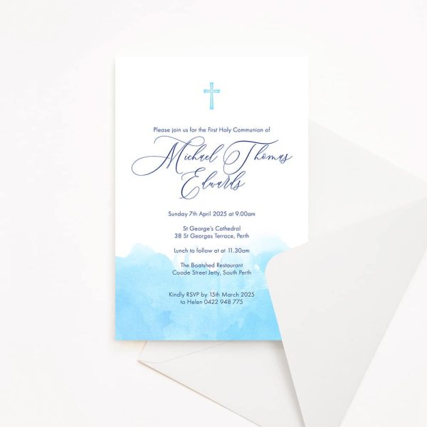 Simple Wash First Holy Communion Invitation