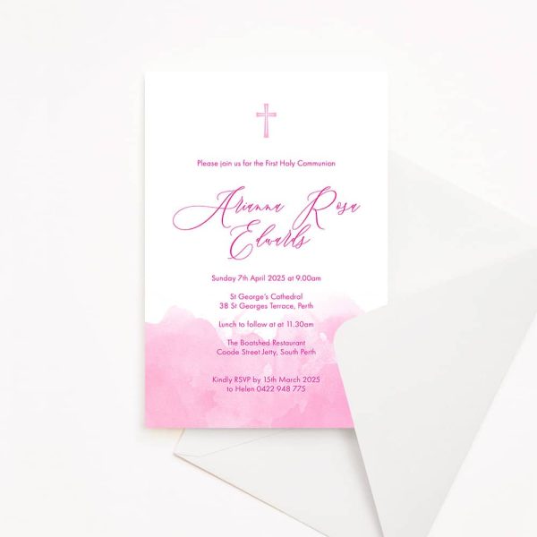 Simple Wash First Holy Communion Invitation