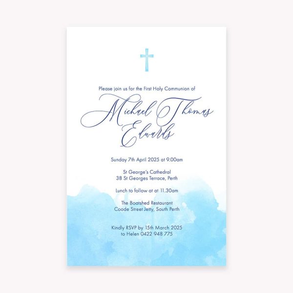 Simple Wash First Holy Communion Invitation