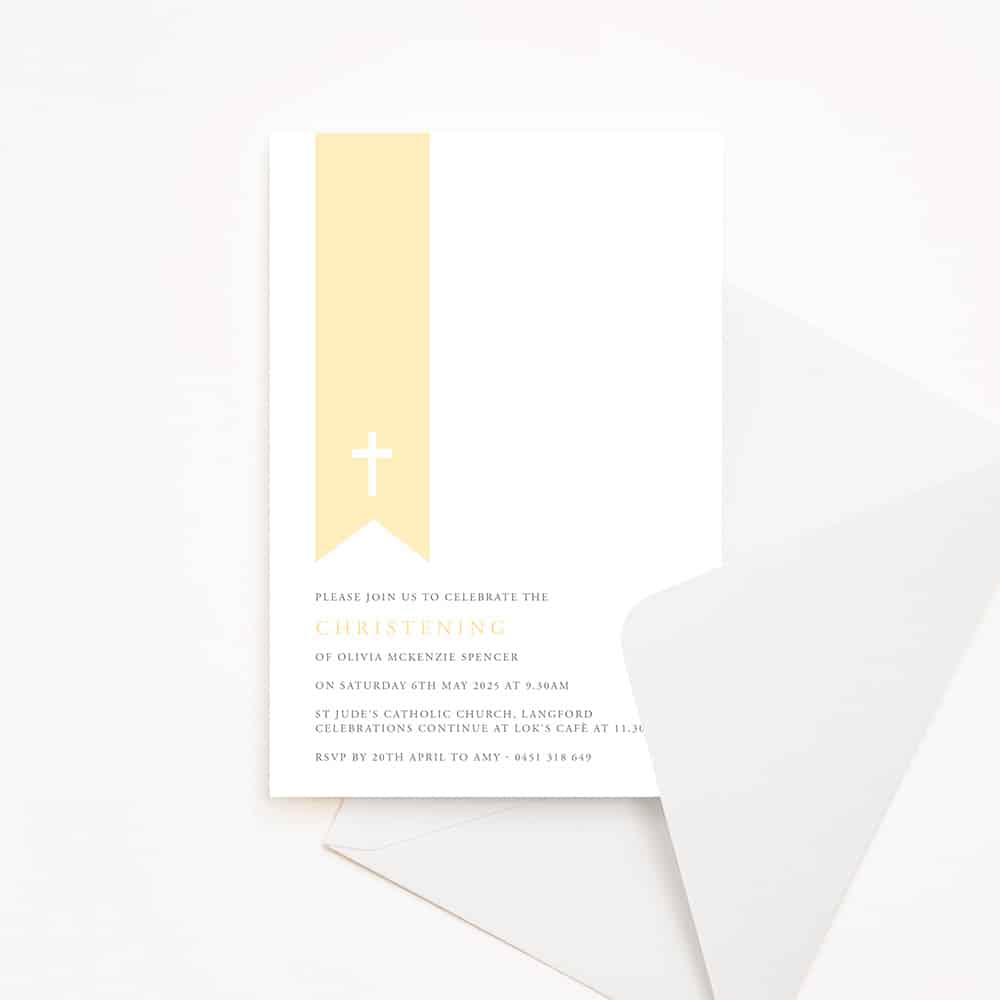 Soft Yellow Christening Invitation