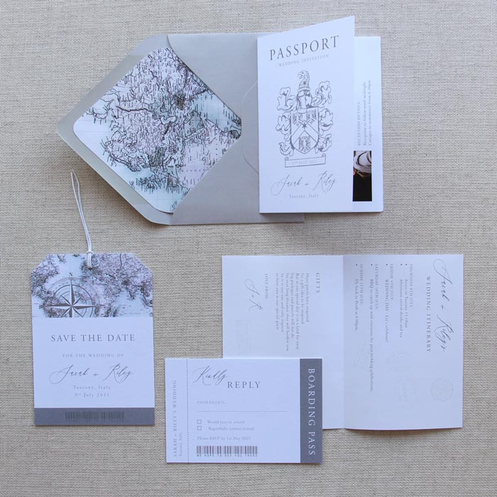 Grey Passport Wedding Invitation