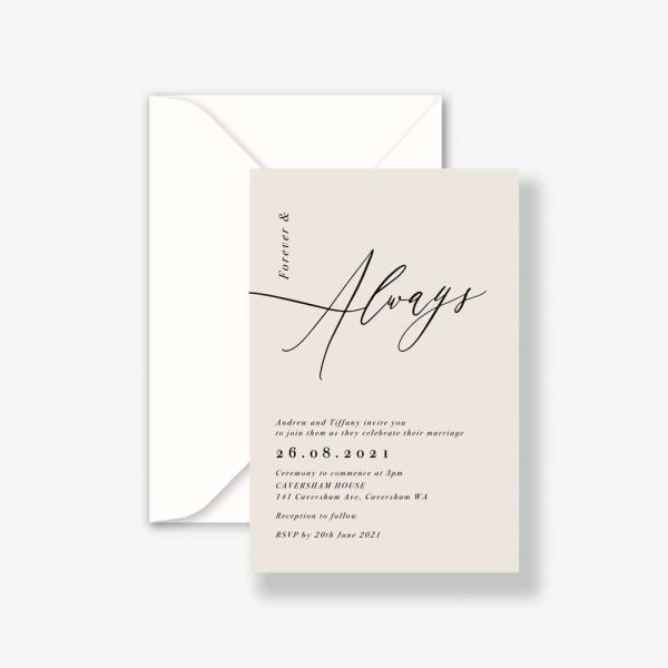 Forever & Always wedding invitation with classic white envelope