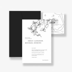 bougainvillea floral Wedding Invitation with black envelope