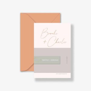 Brooke Rose Gold wedding invitation with nude pink invitation with rose gold foiling