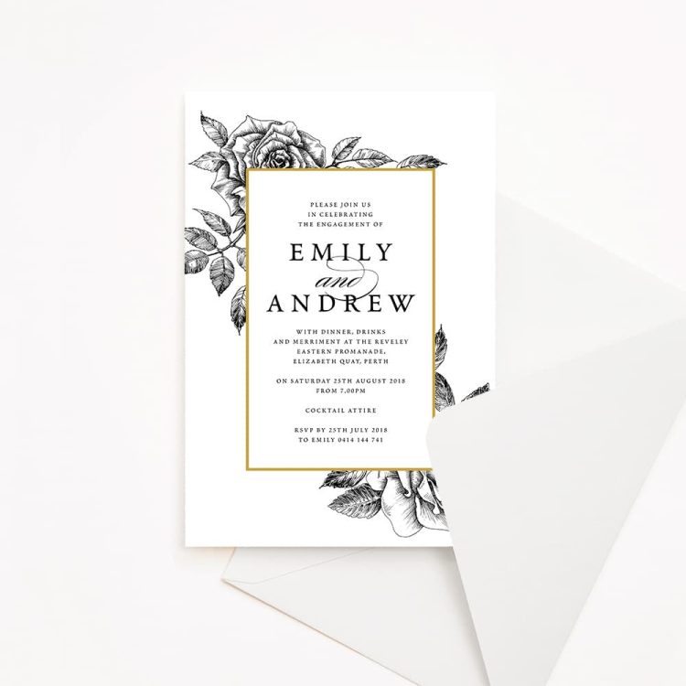 Etched Roses Engagement Invitation