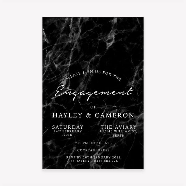 Engagement party invitation with black marble