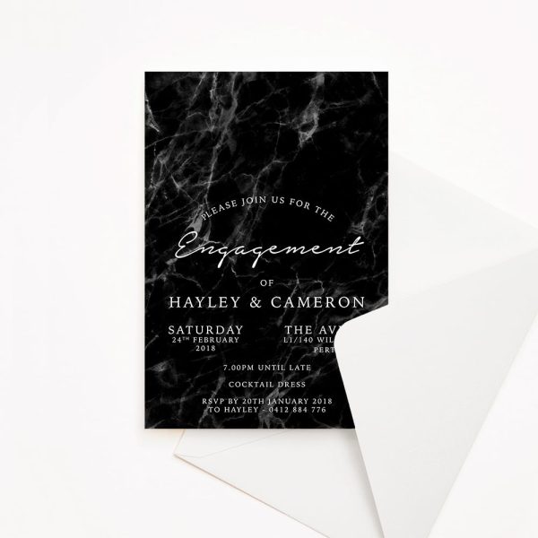 Engagement party invitation with black marble