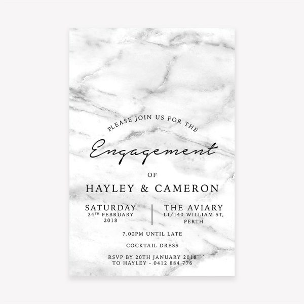 Engagement party invitation with white marble