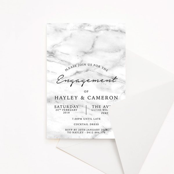 Engagement party invitation with white marble