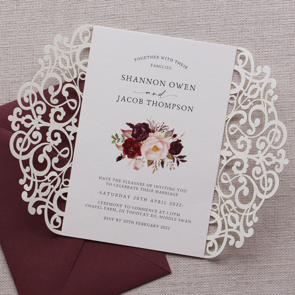 Lasercut Burgundy Wedding Invitation