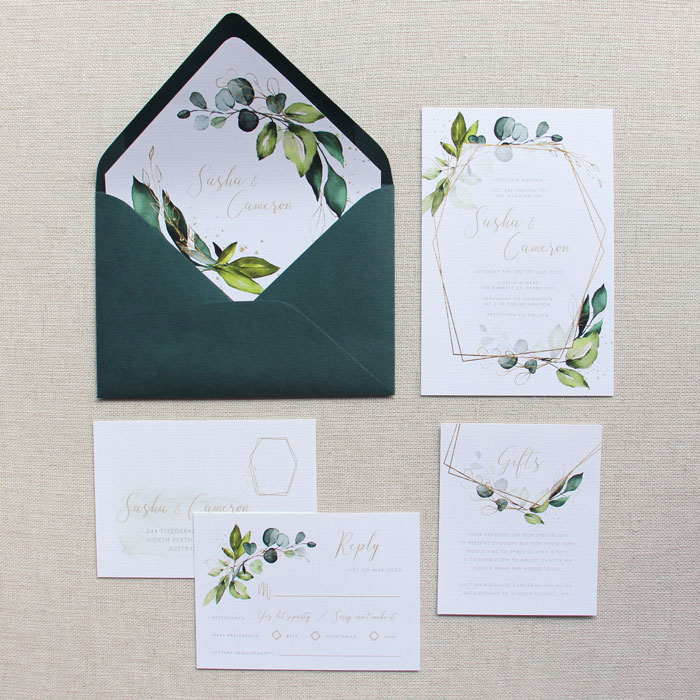 Geometric Foliage Wedding Invitation