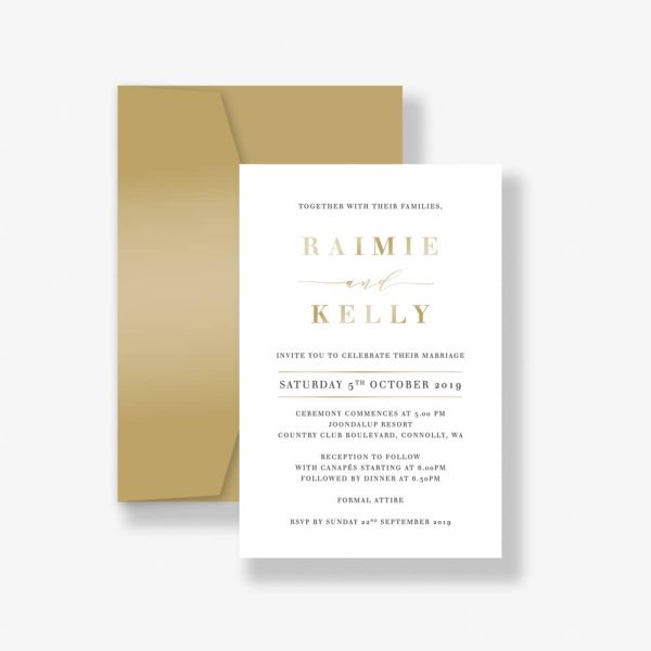 Gold foil letterpress wedding invitation