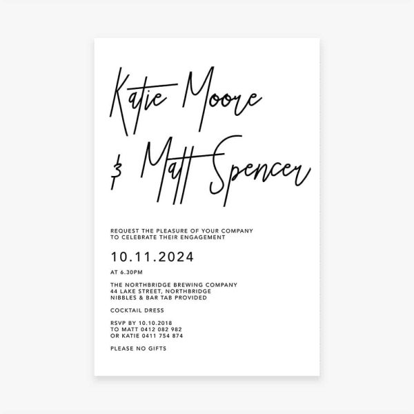 Engagement Party Invitation minimalist black text on white