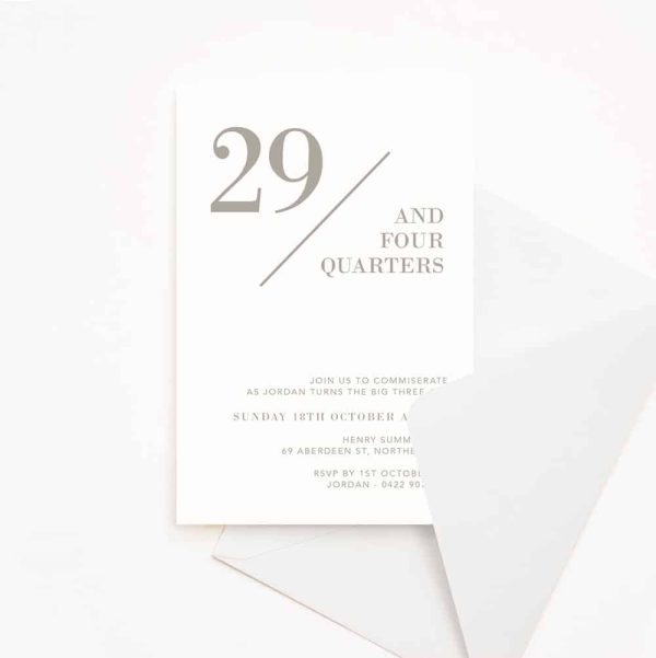 Adult Birthday Invitation with white background and bold grey number