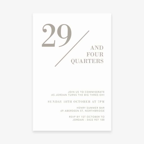 Adult Birthday Invitation with white background and bold grey number