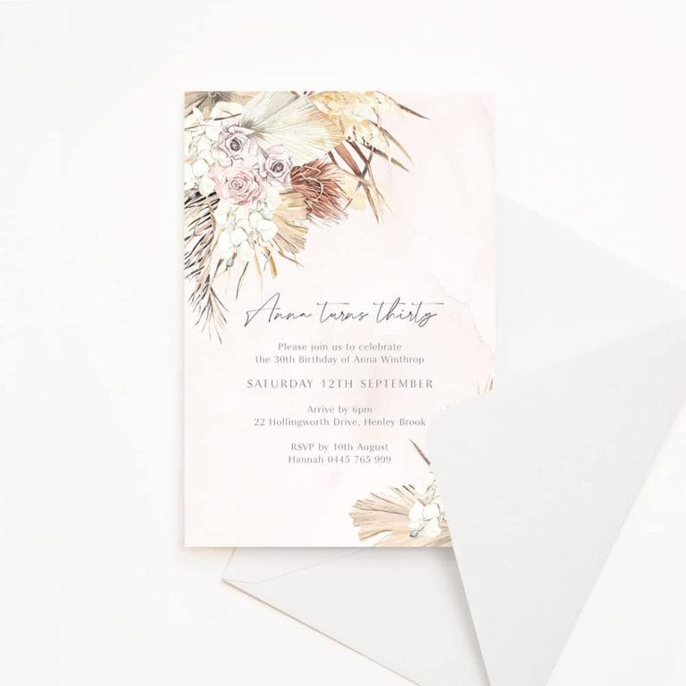 Adult Birthday Invitation with bohemian florals