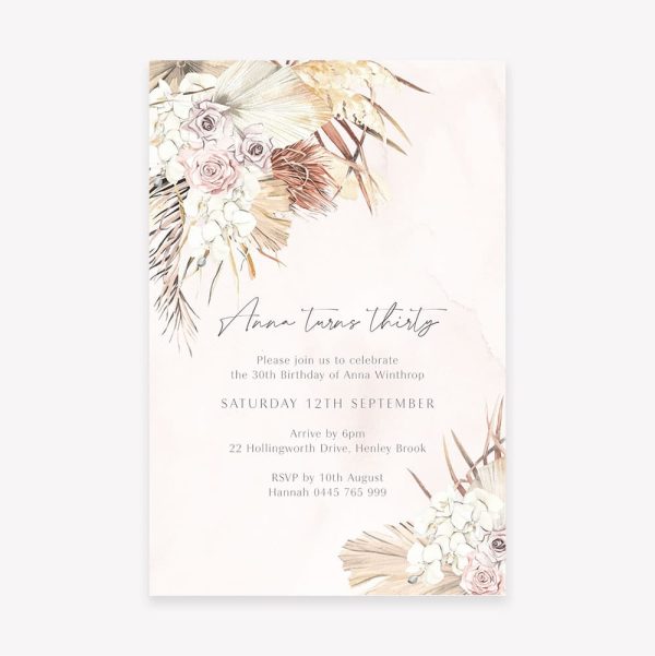 Adult Birthday Invitation with bohemian florals
