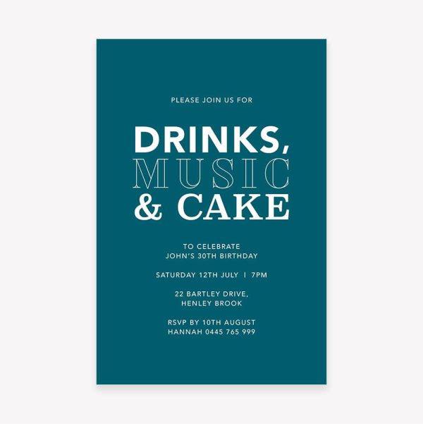 Adult Birthday Invitation with with teal background and bold white text