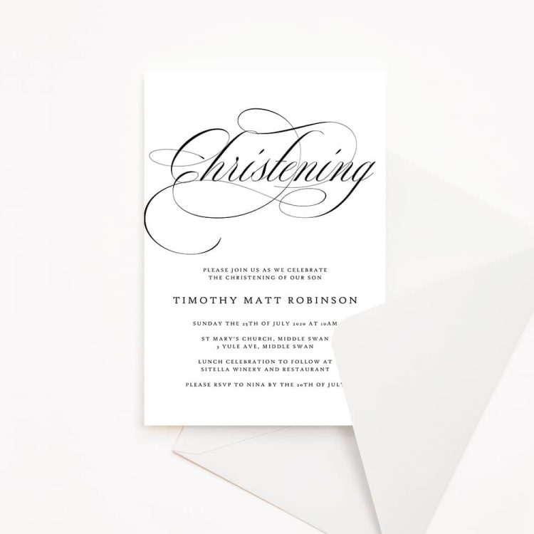 Black Script Christening Invitation