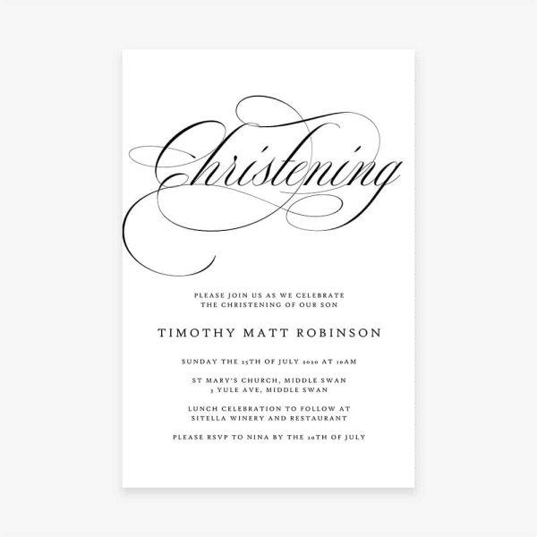 Black Script Christening Invitation