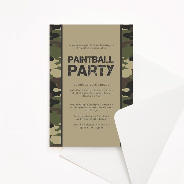 Teen Birthday Party Invitation Camo Paintball