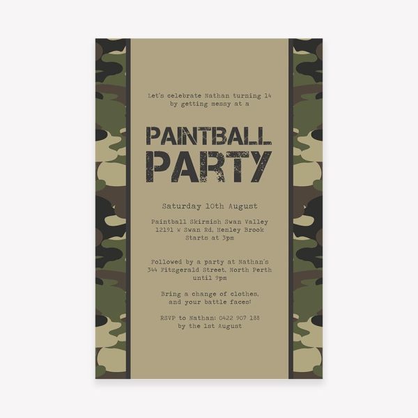 Teen Birthday Party Invitation Camo Paintball