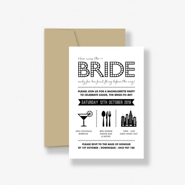 Cosmo bride bachelorette hens party invitation