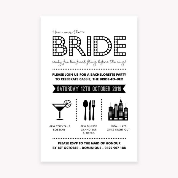 Cosmo bride bachelorette hens party invitation