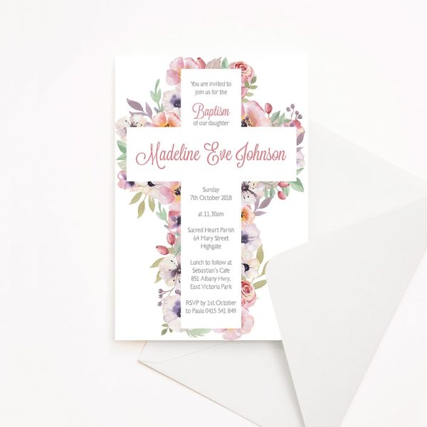 Floral Delight baptism invitation