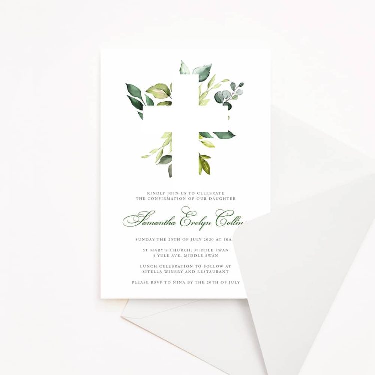 Foliage Cross Confirmation Invitation
