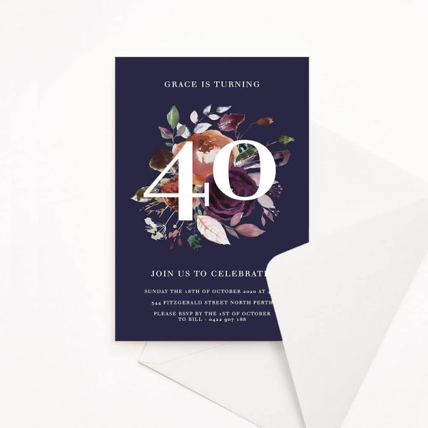 fortieth birthday invitation, floral birthday invitation