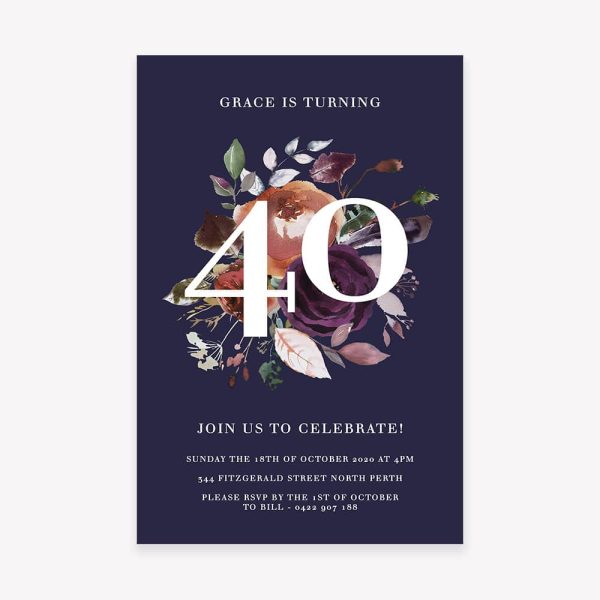 fortieth birthday invitation, floral birthday invitation