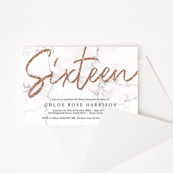 Glitter and Marble Birthday Invitation