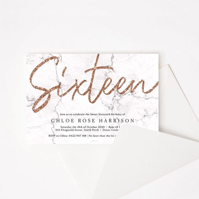 Glitter and Marble Birthday Invitation