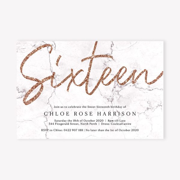 Glitter and Marble Birthday Invitation