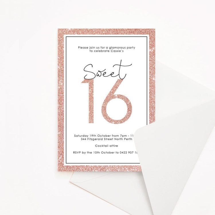 Sweet Sixteen Pink Glitter Birthday Invitation