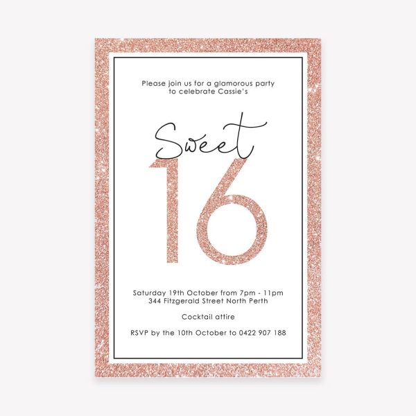 Teen Birthday Party Invitation Sweet Sixteen Pink Glitter