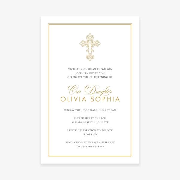 Gold Cross Christening Invitation