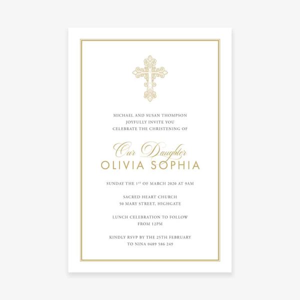 Gold Cross Christening Invitation