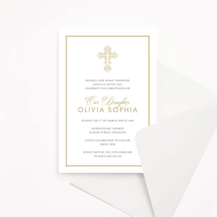 Gold Cross Christening Invitation