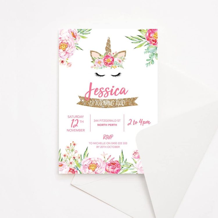 Floral Unicorn Birthday Invitation