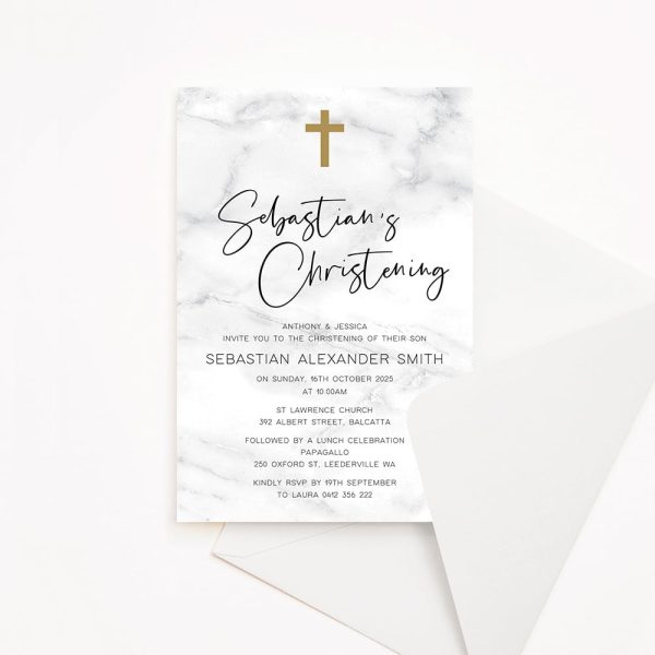 marble christening baptism invitations