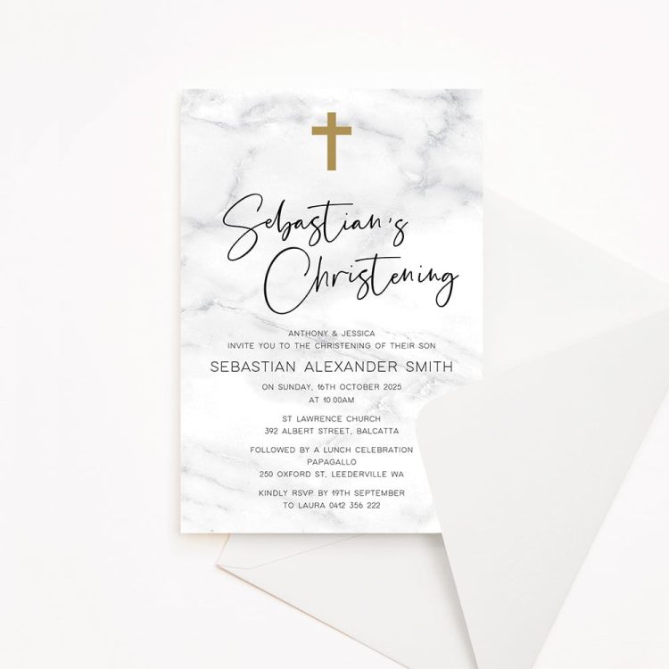 Marble Christening Invitation