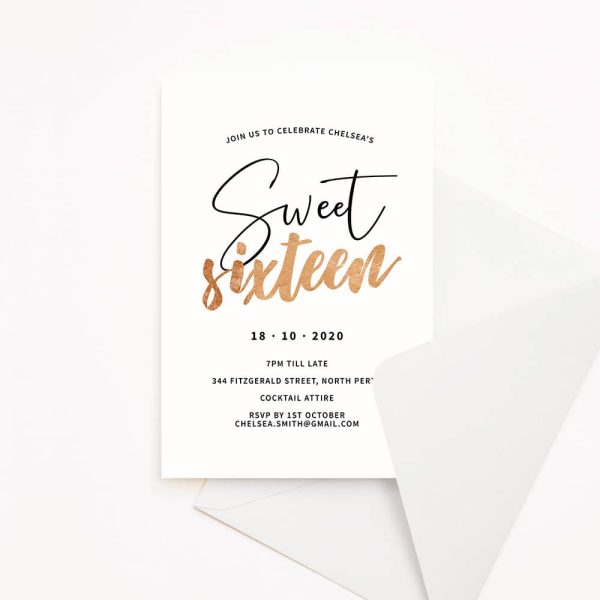 Teen Birthday Party Invitation Sweet Sixteen Minimal