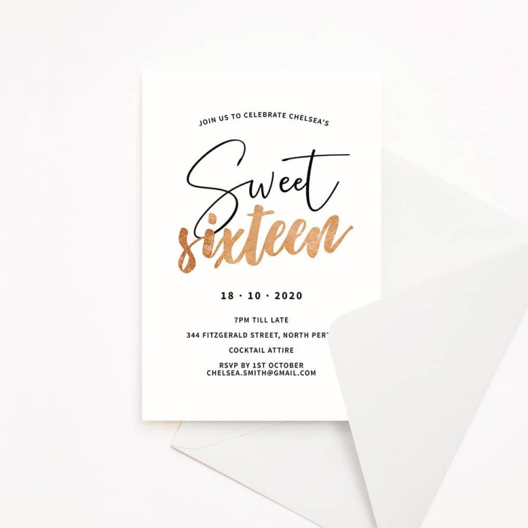 Minimalist Rose Gold Sweet Sixteen Invitation