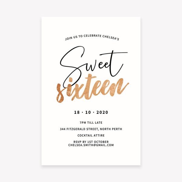 Teen Birthday Party Invitation Sweet Sixteen Minimal