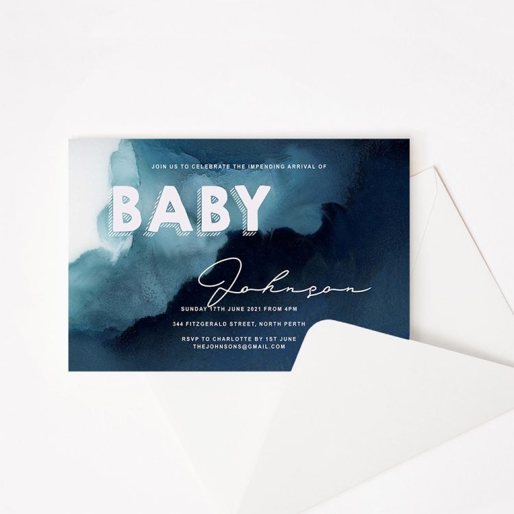 Navy Ink Baby Shower Invitation