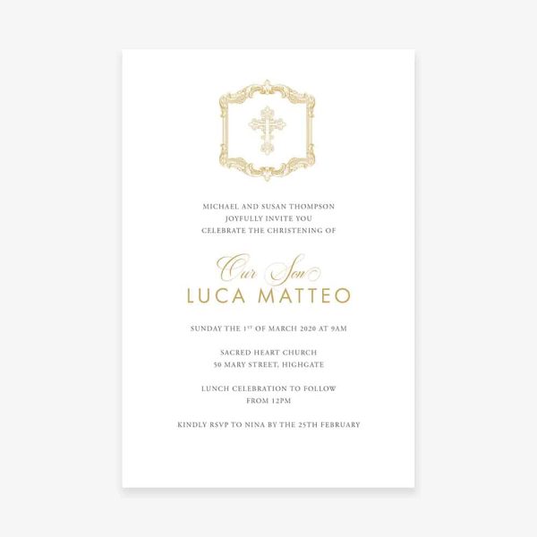 Ornate Cross Christening Invitation